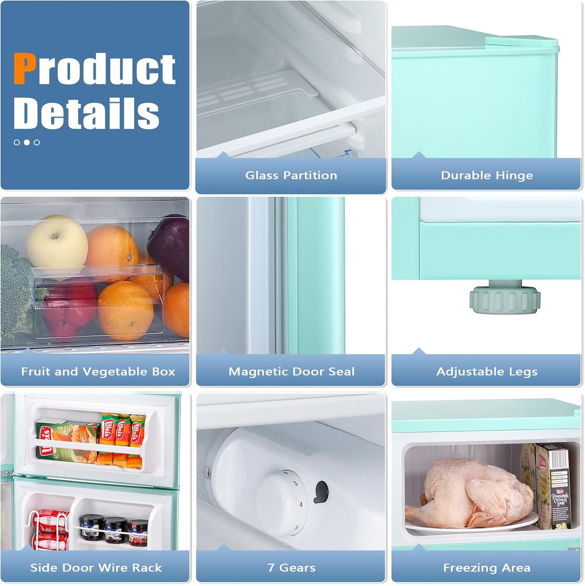 Compact Mini Refrigerator Separate Freezer, 3.2 cu ft. Green S910619