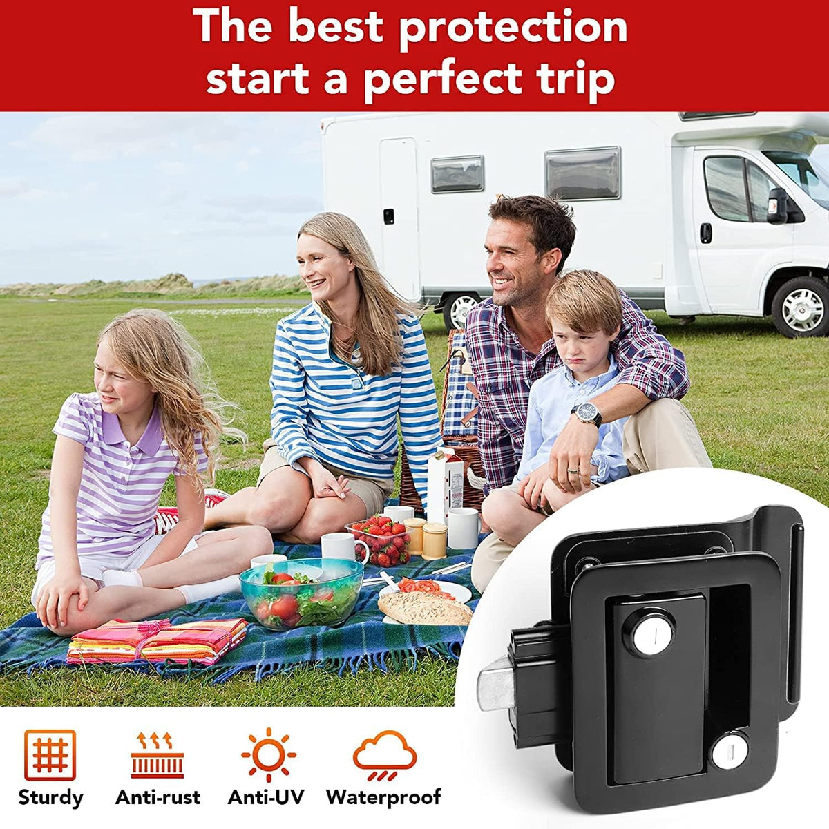 Black Zinc Alloy RV Entry Door Lock with Paddle Deadbolt 4 Keys Q475