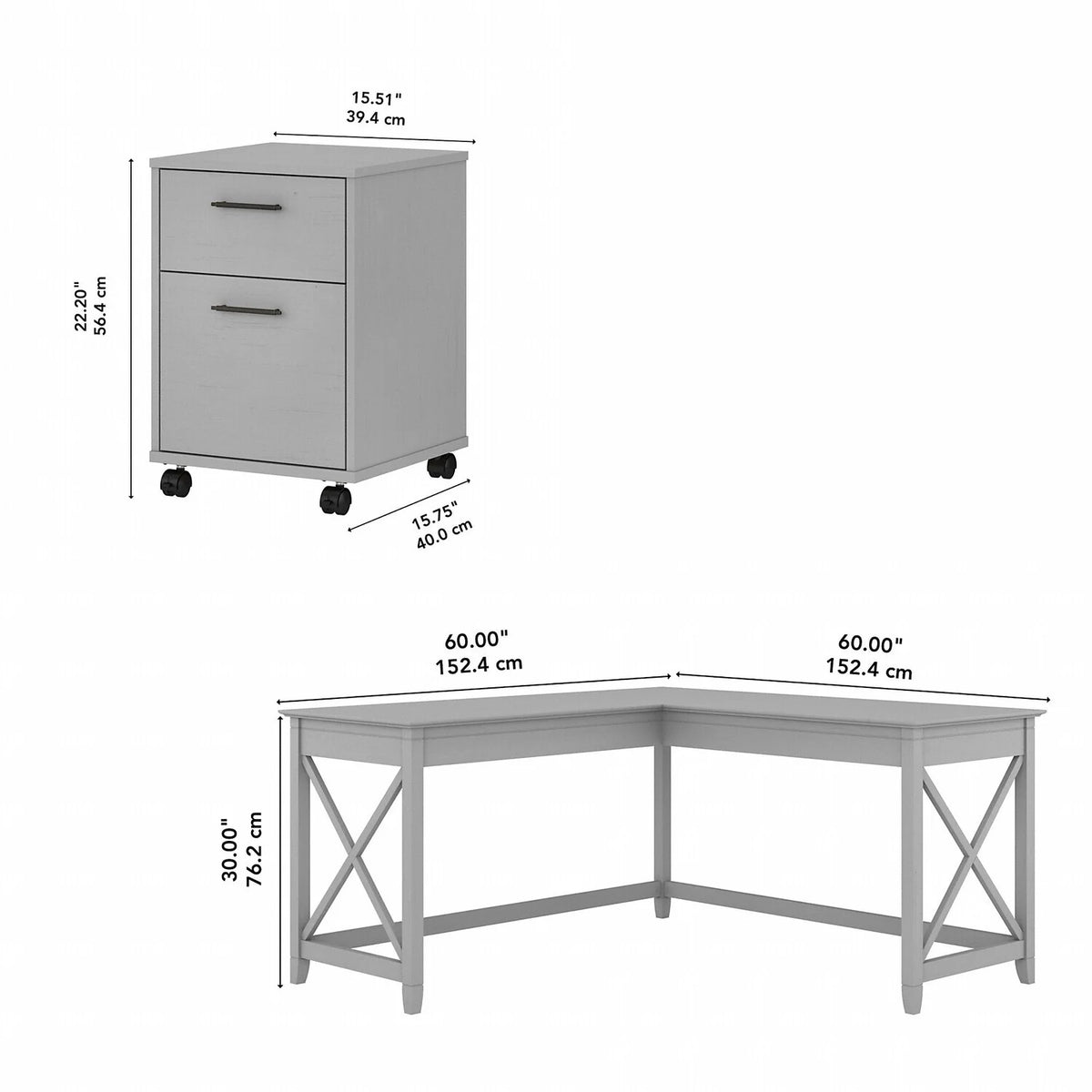 L Shaped Desk with 2 Drawer Mobile File Cabinet O59982