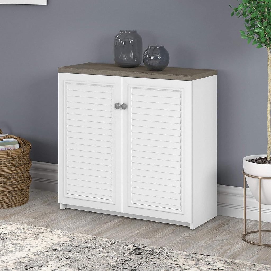 2 Door Low Storage Cabinet, Shiplap Gray/Pure White J795244