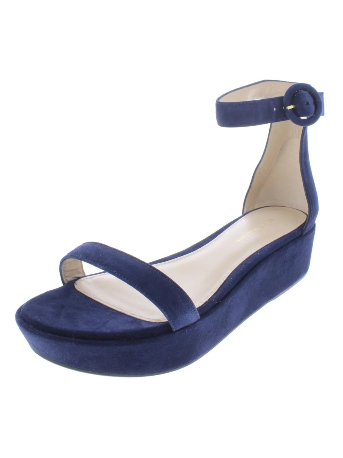 French Navy Cutout Ankle Strap Open Toe Suede Dress Sandals Q107