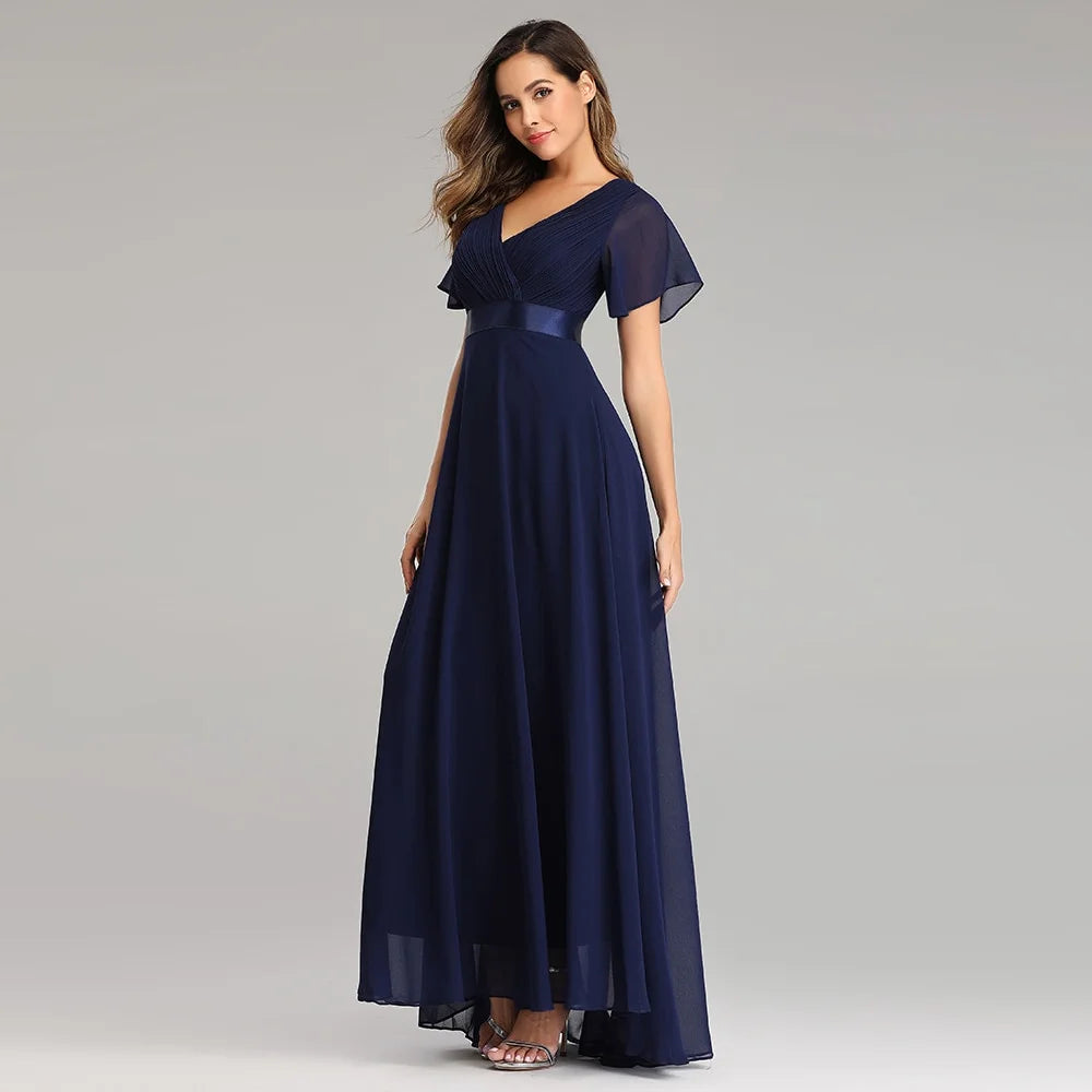 Elegant V-Neck Chiffon Formal Evening Gown Dress P744734