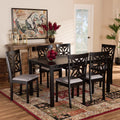Grey Fabric Upholstered Dark Brown Wood 7-Piece Dining Set G790