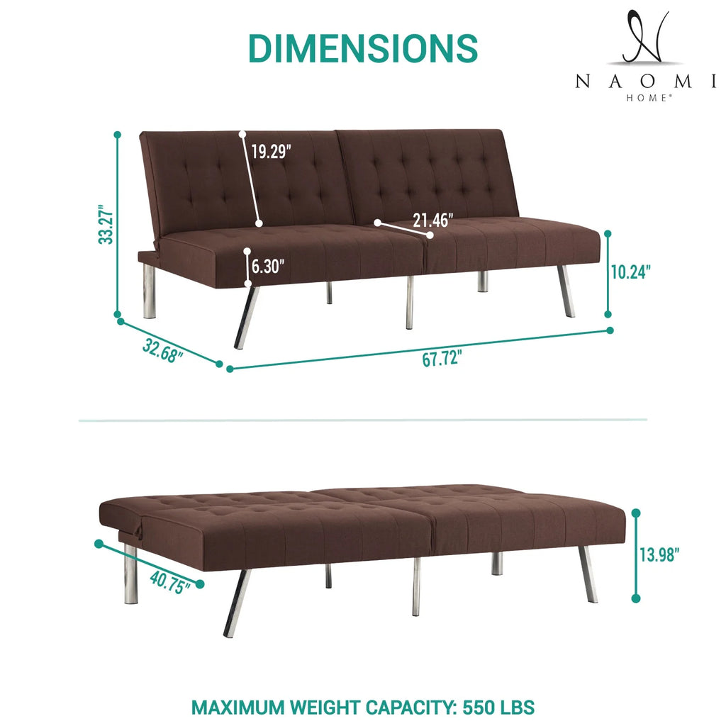 Espresso Linen Tufted Split Back Futon Sofa V755