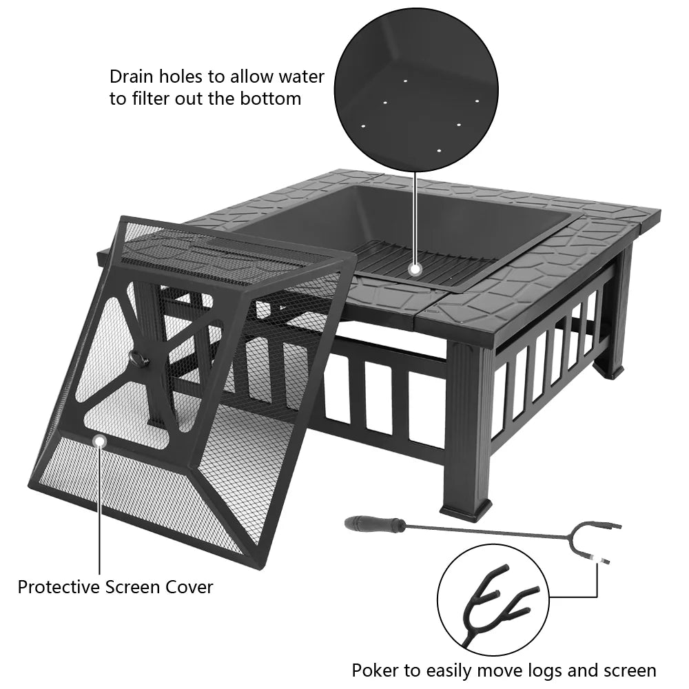 32" Outdoor Metal Square Fire Pit M8953