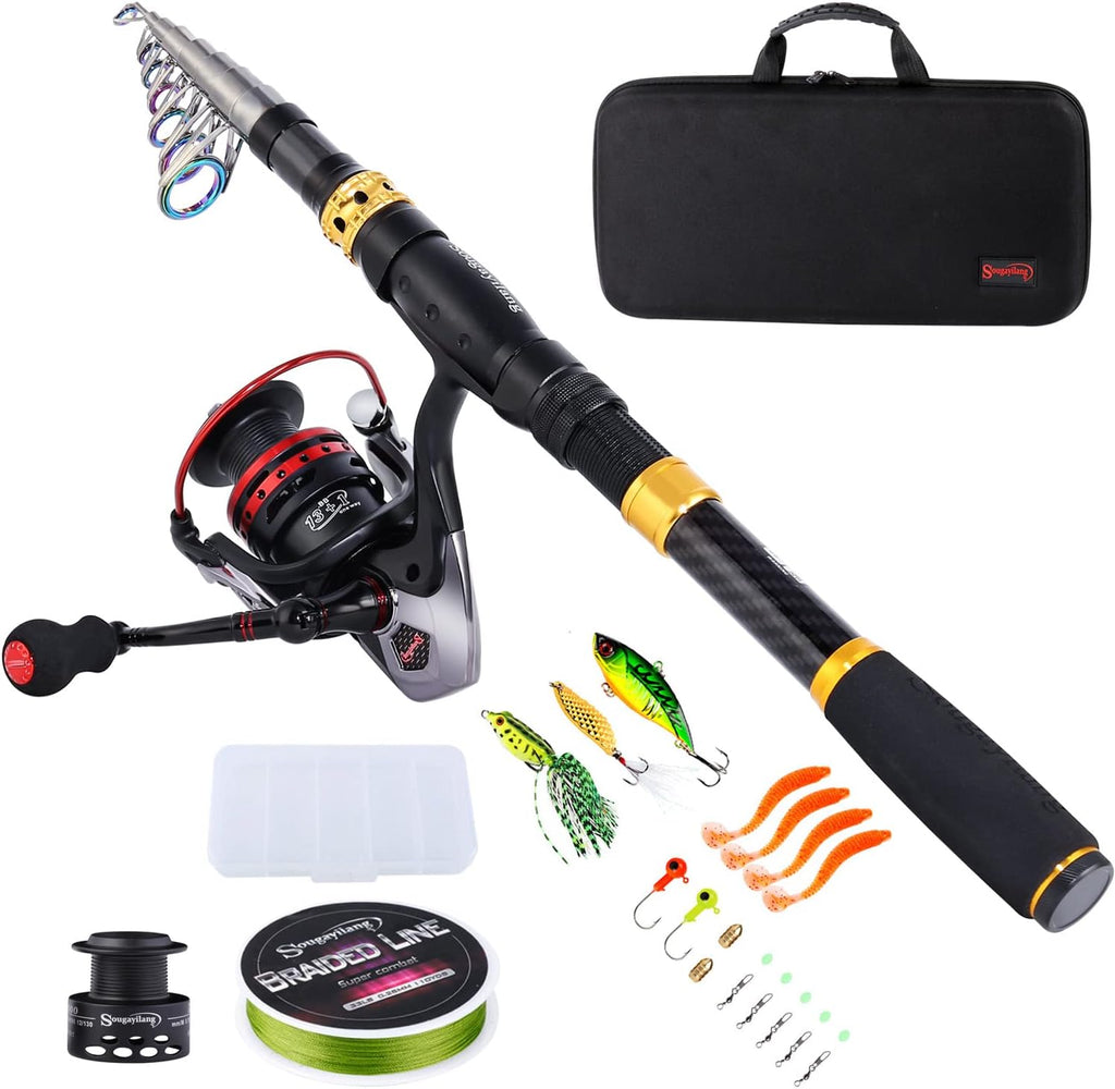 Telescopic Fishing Rod Combos with Spinning Reels and Carrier Bag G3497