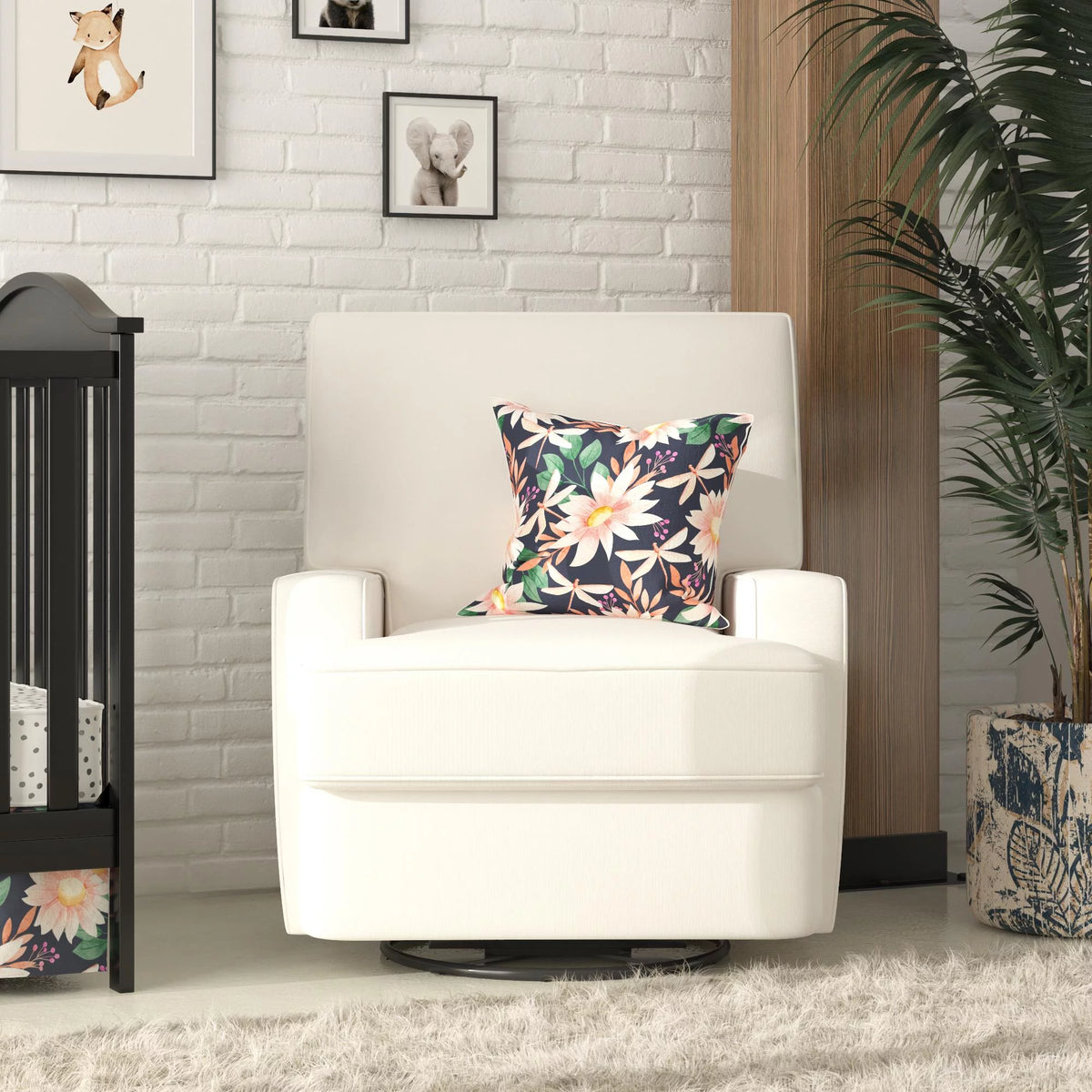 White Linen Swivel Glider Recliner Chair I241544