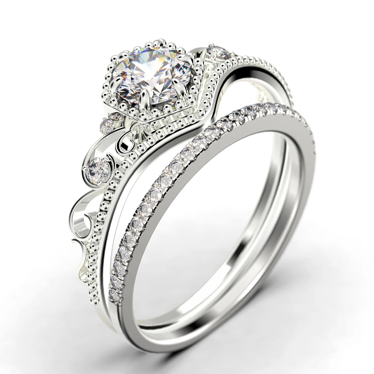 Antique Art Deco 2.00 Carat Round Cut Diamond Moissanite Engagement Ring in 10k Solid White Gold A356