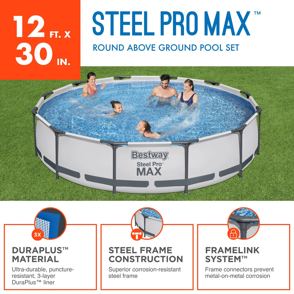 Steel Pro Max Swimming Pool Set with Filter Pump, 12' x 30 B748616