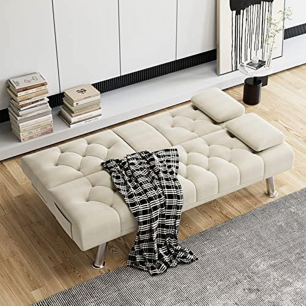 Dark Grey Upholstered Convertible Futon Sofa Bed with Metal Legs I130969