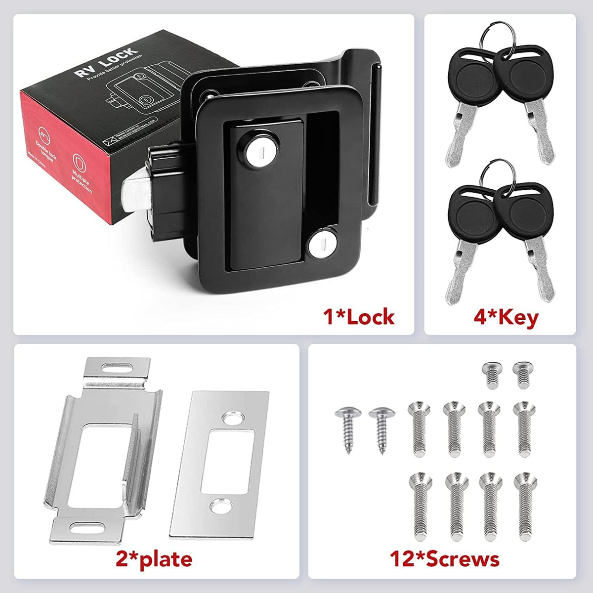 Black Zinc Alloy RV Entry Door Lock with Paddle Deadbolt 4 Keys Q475