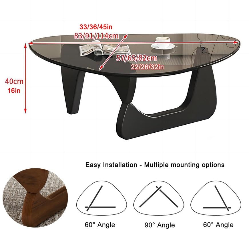 Transparent Black Glass Coffee Table with Solid Wood Frame J903133