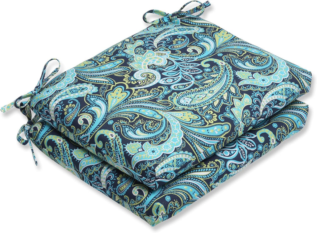 Blue/Green 16" x 18.5" Square Corner Chair Seat Cushion with Ties, 2 Count Y548242