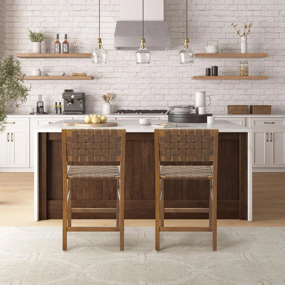 Faux Leather Woven Counter Stool 24"H Brown L252890