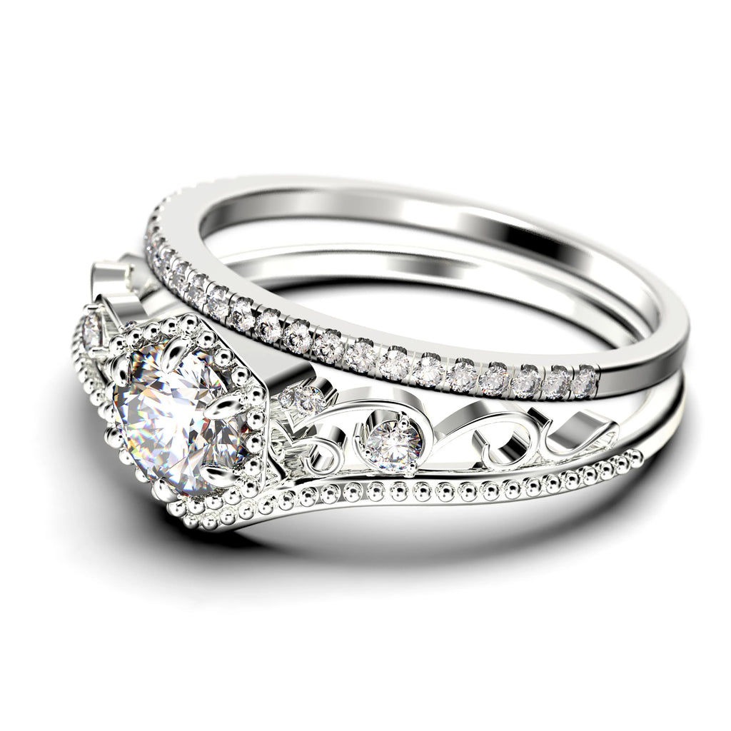Antique Art Deco 2.00 Carat Round Cut Diamond Moissanite Engagement Ring in 10k Solid White Gold A356