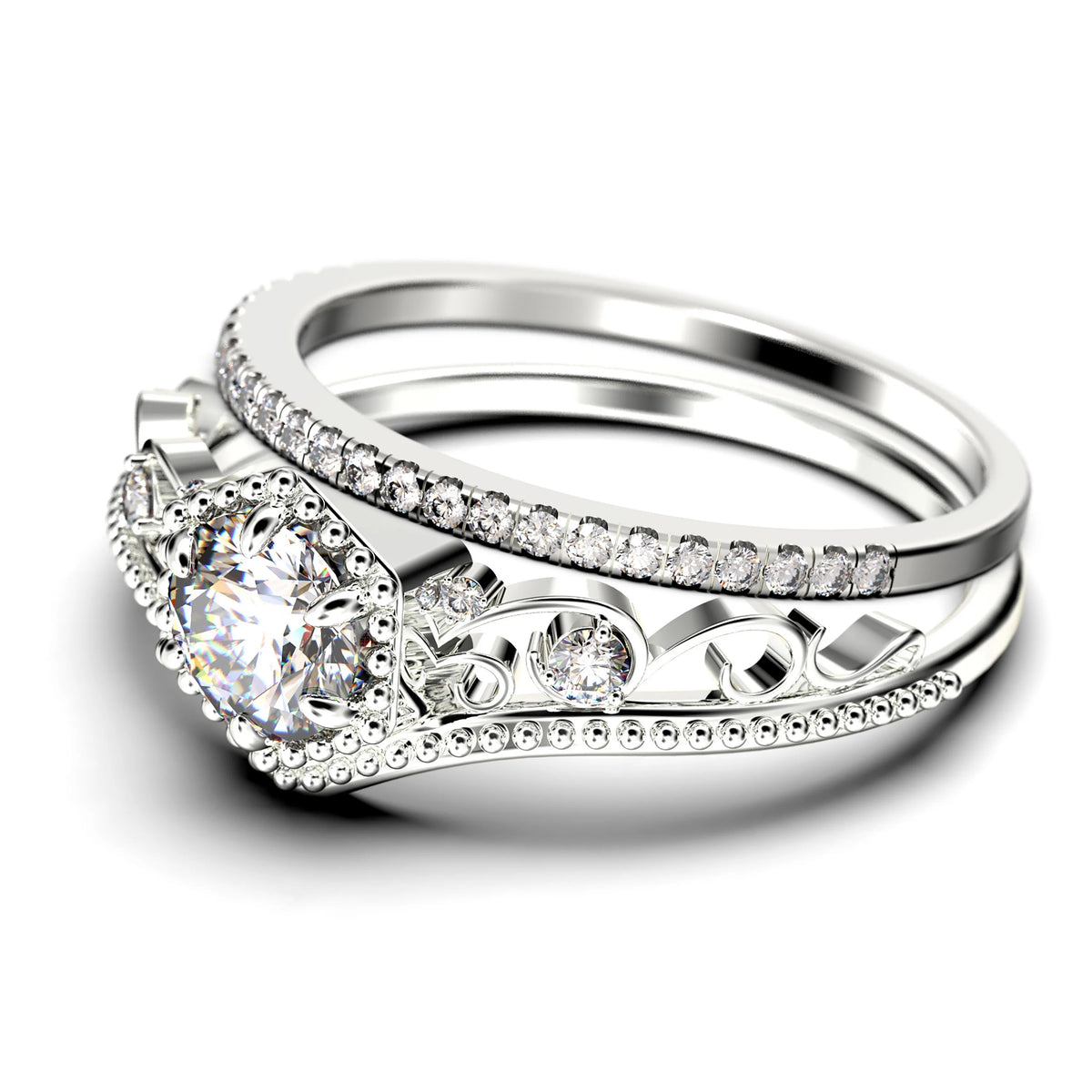 Antique Art Deco 2.00 Carat Round Cut Diamond Moissanite Engagement Ring in 10k Solid White Gold A356