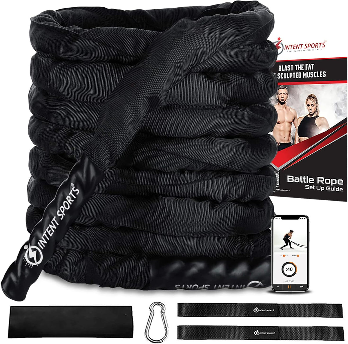 Poly Dacron Workout Battle Ropes with Anchor Strap Kit N620778