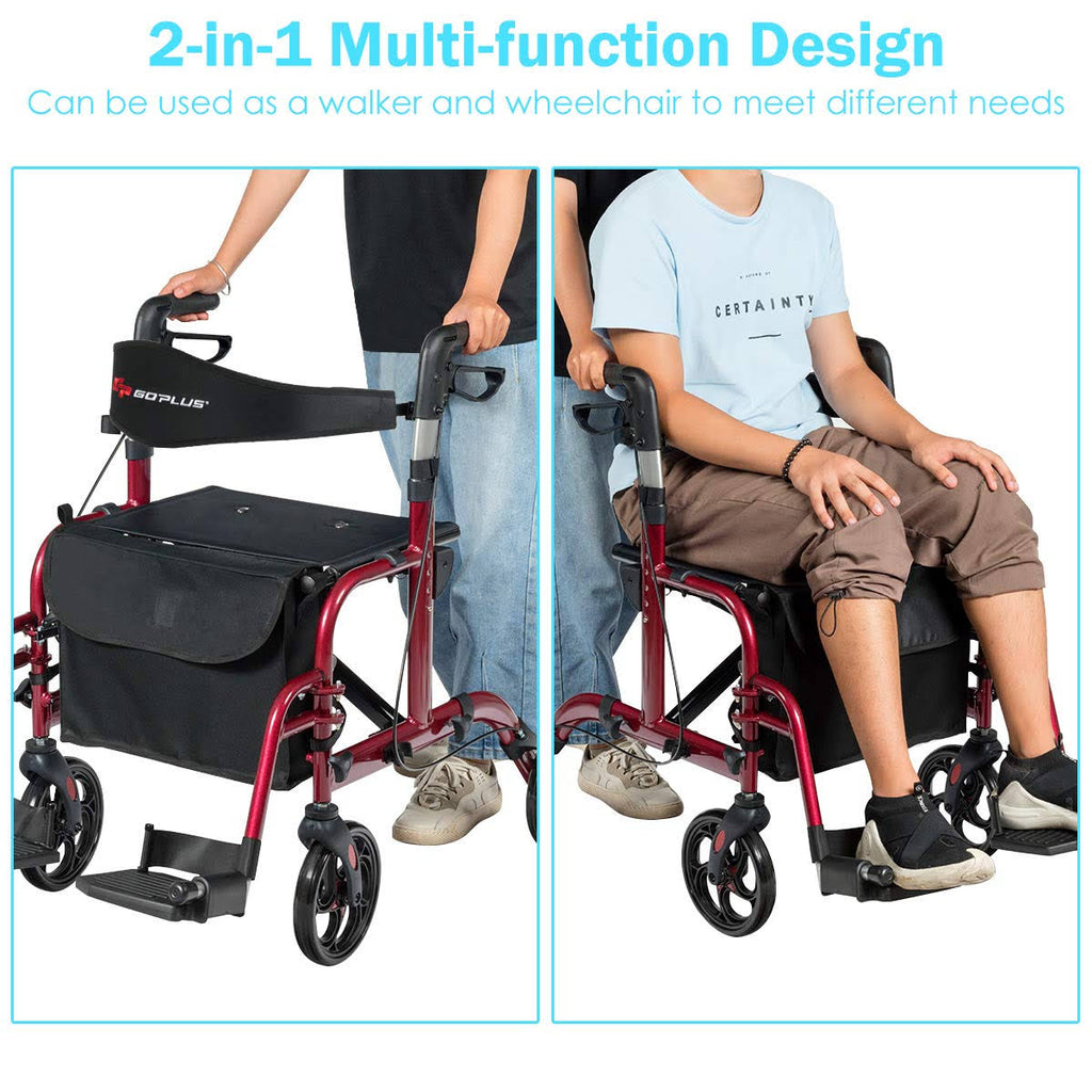 Red Aluminum Adjustable Rollator Walker K7467