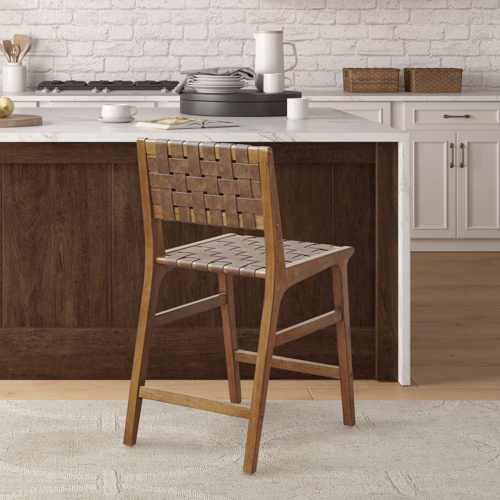 Faux Leather Woven Counter Stool 24"H Brown L252890