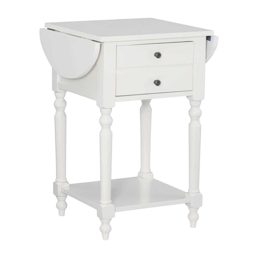 White Single Drawer End Table with Shelf and Dropleaf G3907