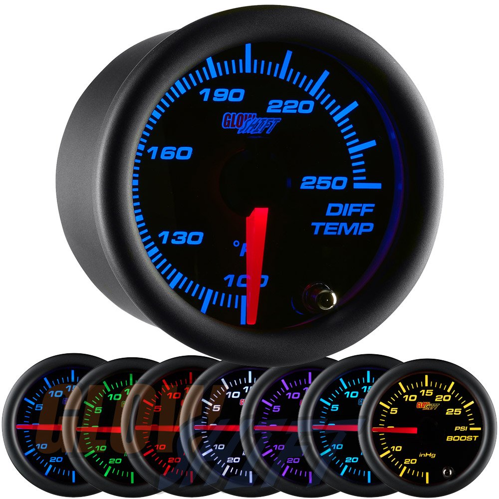 Black 7 Color 250 F Rear Differential Temperature Gauge Kit 2-1/16" 52mm Pack of 2 S908