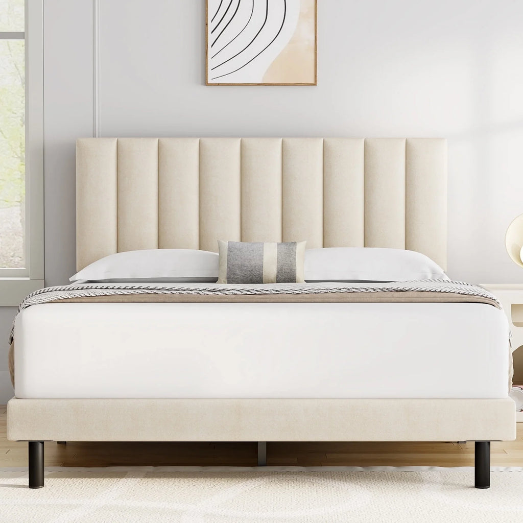 Full Platform Bed Frame with Upholstered Headboard Q956