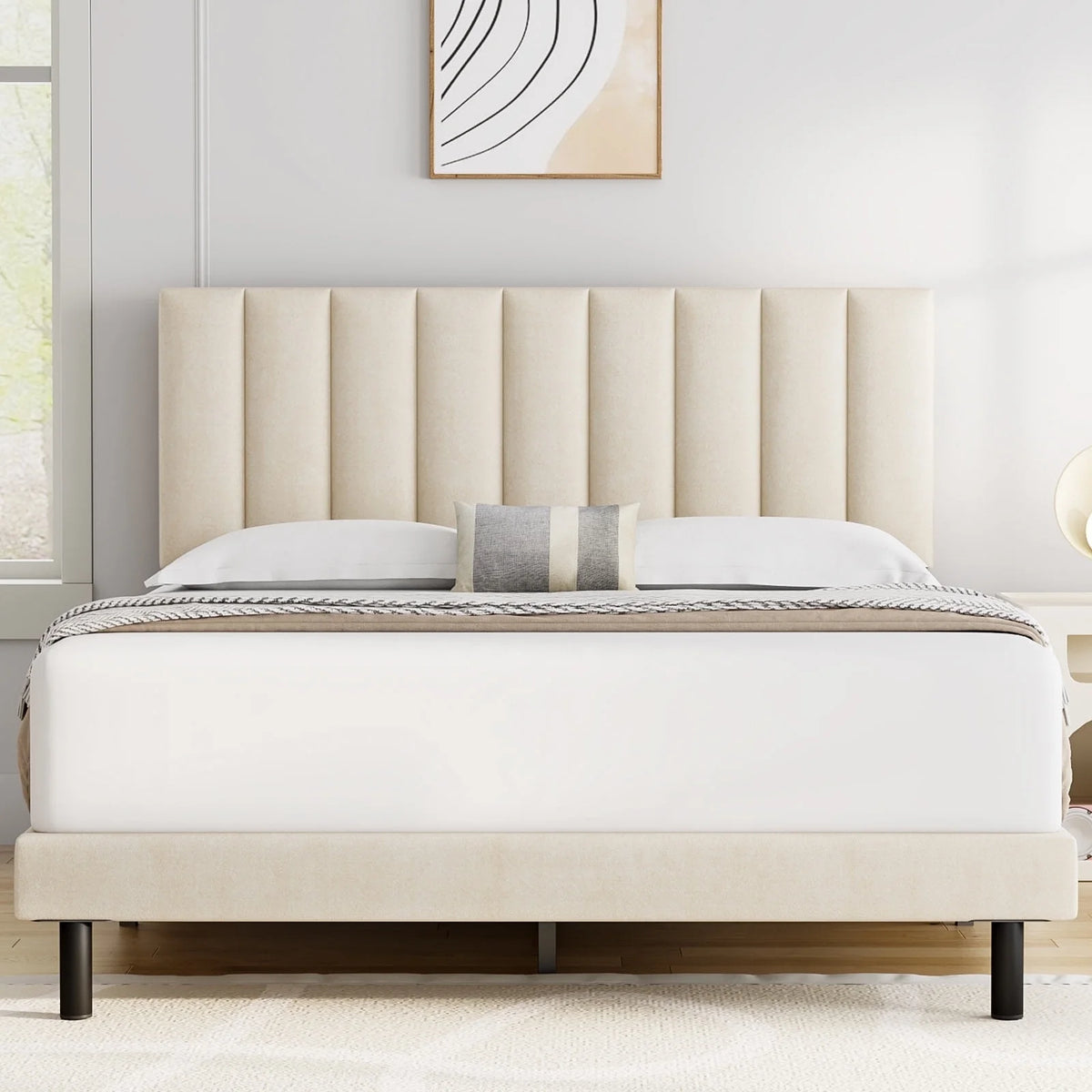 Full Platform Bed Frame with Upholstered Headboard Q956