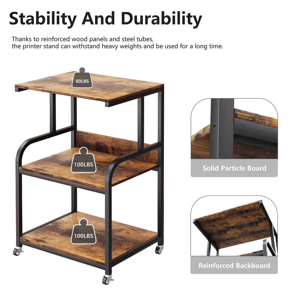 Large 3 Tier Printer Stand with Wheels L6552