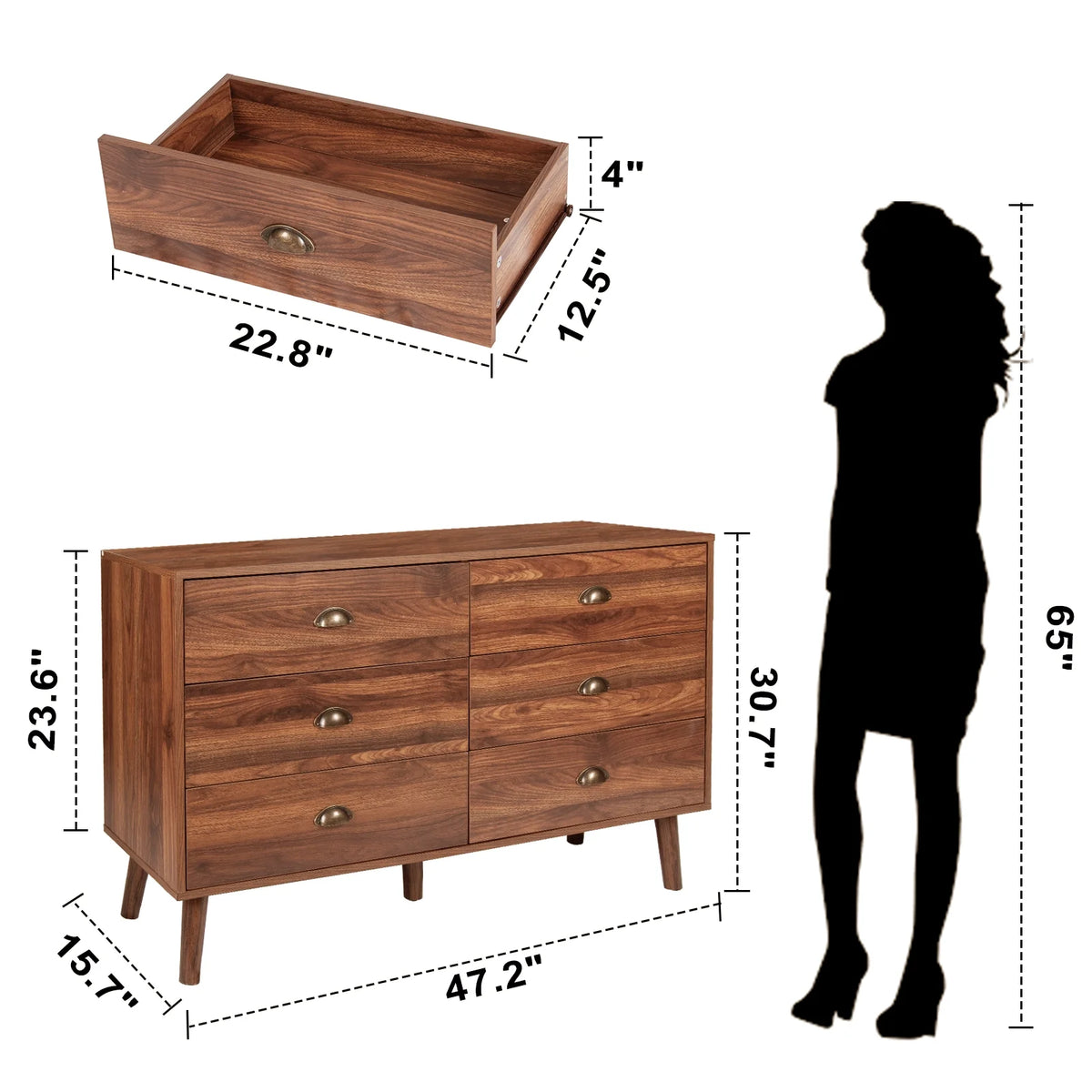 Wood 6 Drawer Dresser with Metal Handles G84652