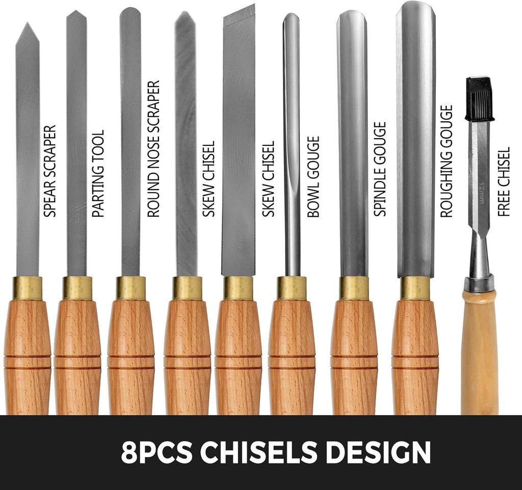 8 Pcs HSS Steel Wood Lathe Chisel Set with Wooden Storage Case U937986