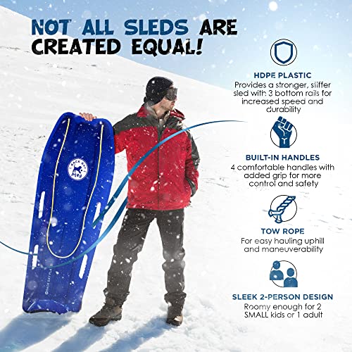 47in High Density Plastic Snow Sled with Pull Rope & 4 Handles Y414287