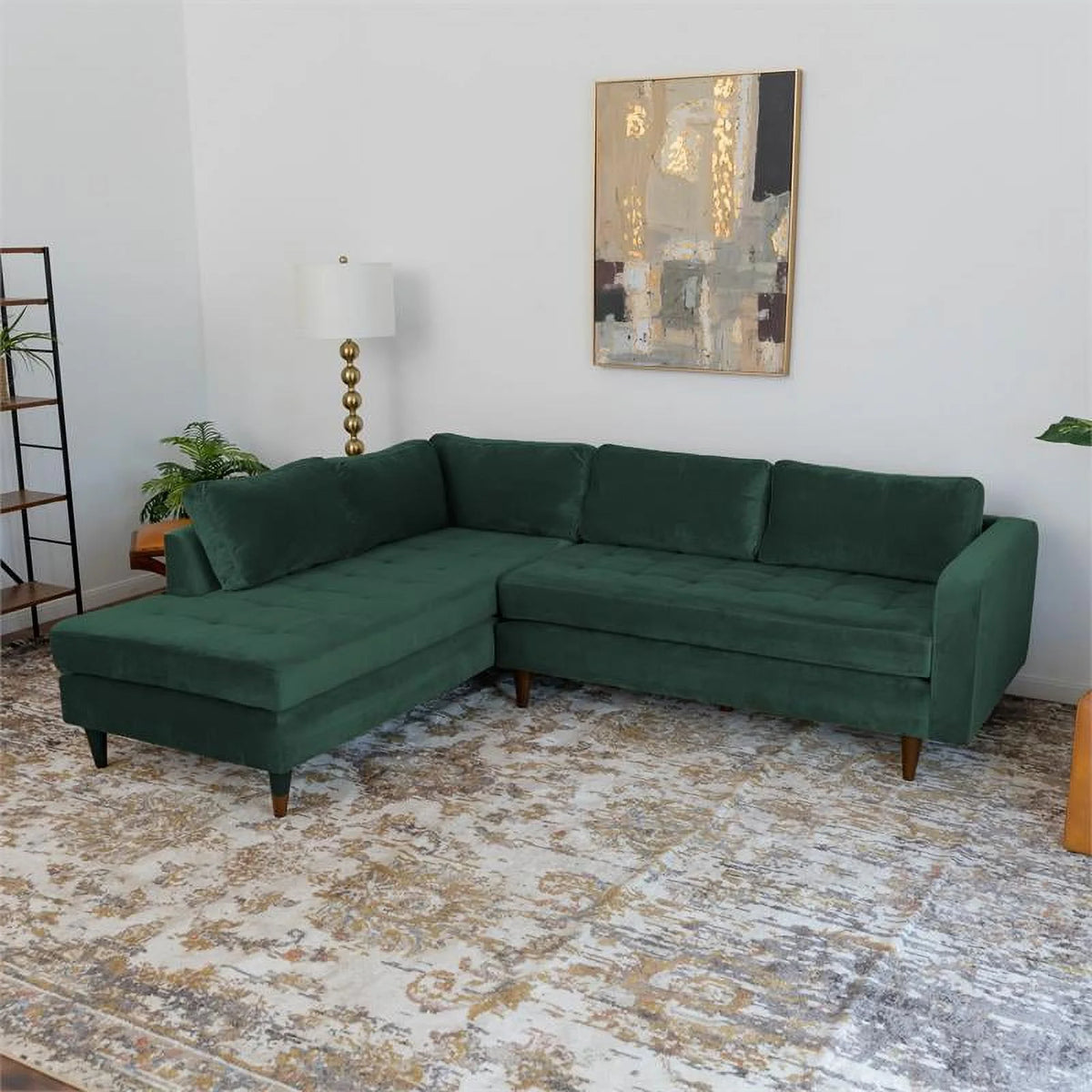 Green Velvet Corner Sectional Sofa U493661