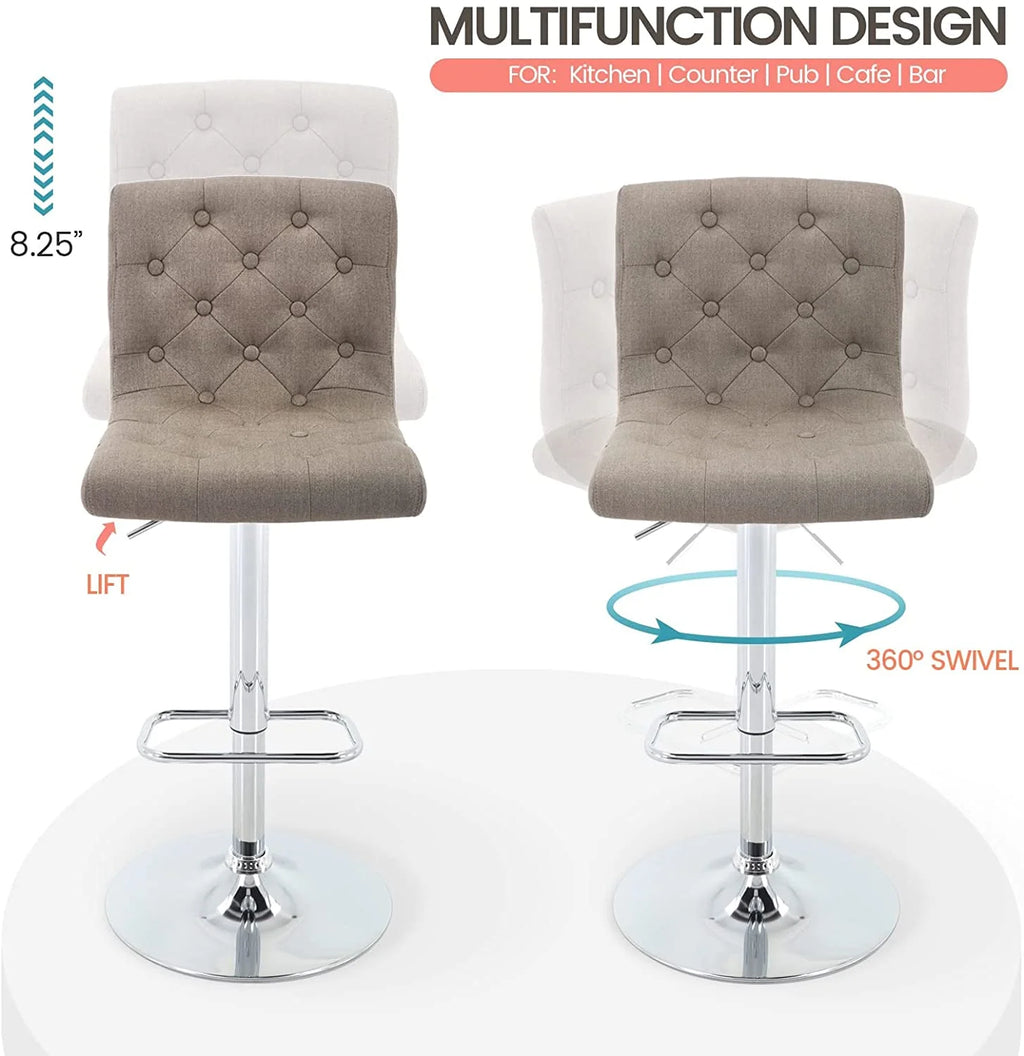 Tufted Swivel Bar Stool with Back, Fabric Upholstered Armless Bar Chair B67475