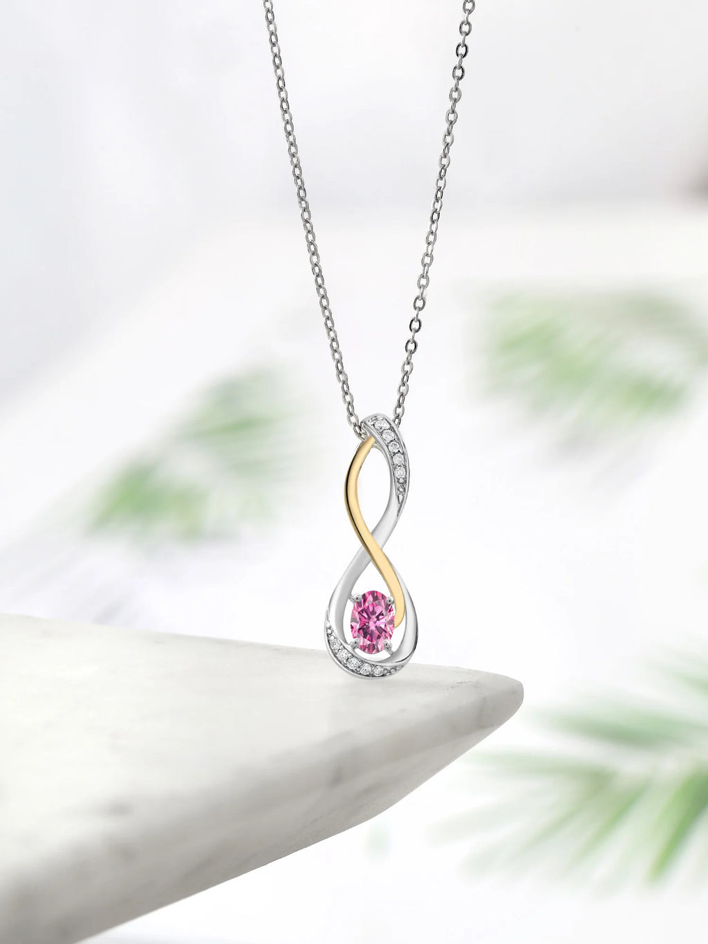 Pink Moissanite Lab Grown Diamond Infinity Pendant Necklace with Chain R657267