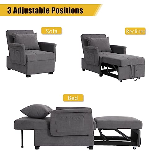 Black PU Leather Convertible Chair Sleeper Bed with Lumbar Pillow Y811
