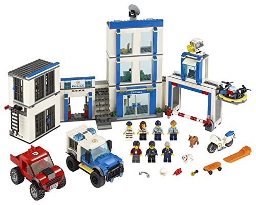 LEGO City Police Station Building Set with 2 Truck Toys, Light & Sound Bricks, Drone and Motorbike J147256