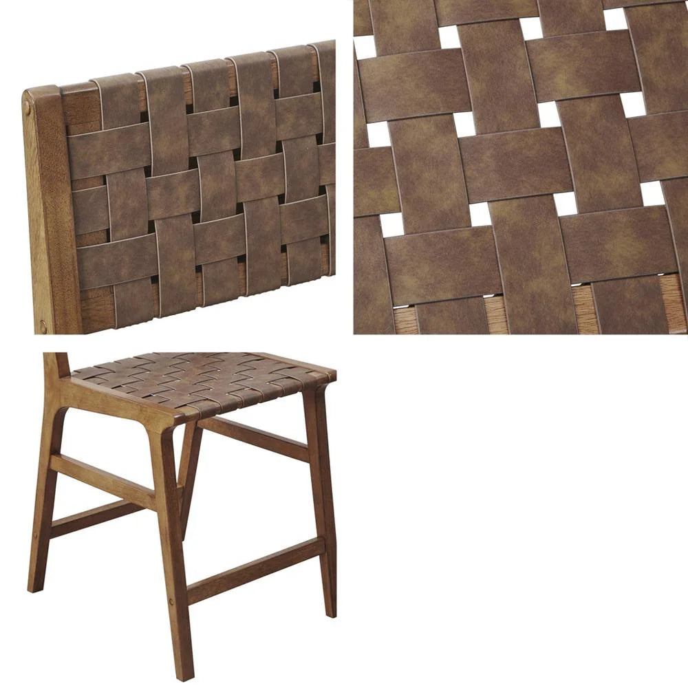 Faux Leather Woven Counter Stool 24"H Brown L252890