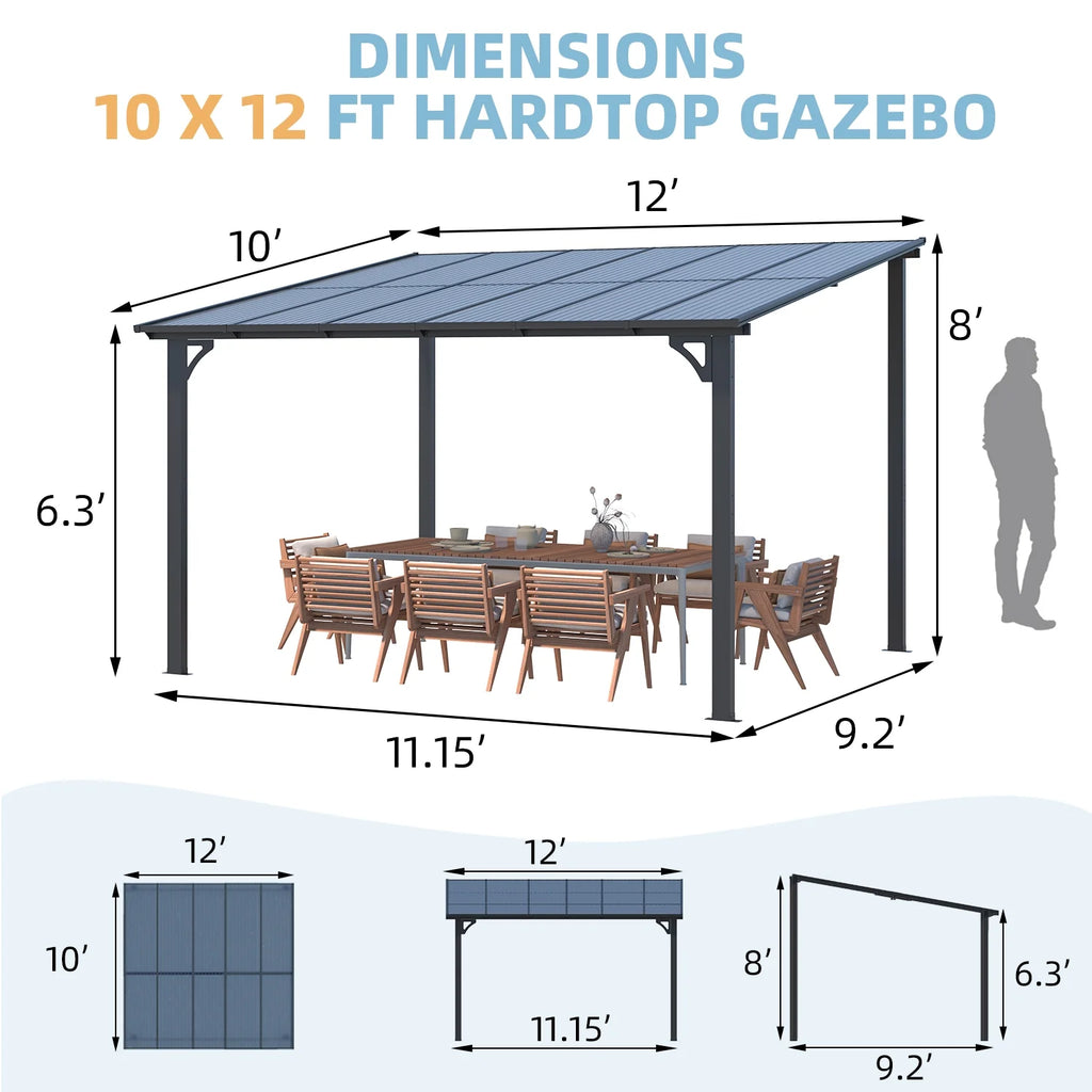 10' x 12' Gray Hardtop Aluminum Gazebo Q14310