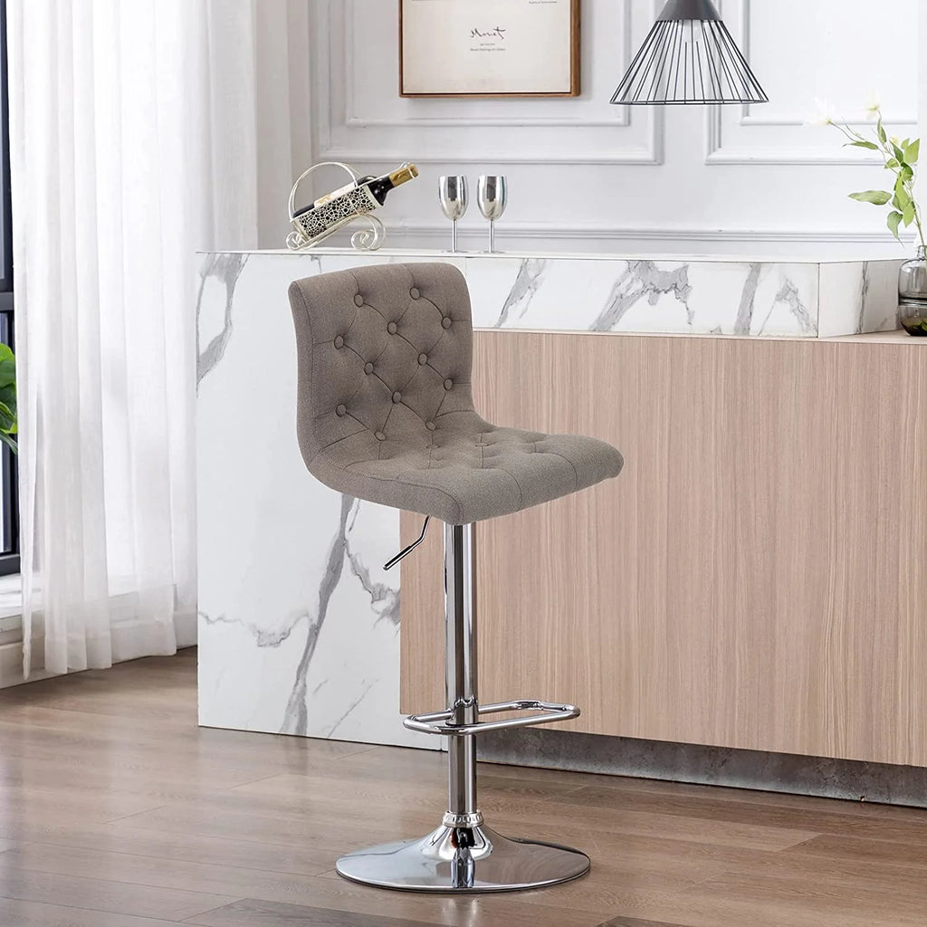 Tufted Swivel Bar Stool with Back, Fabric Upholstered Armless Bar Chair B67475