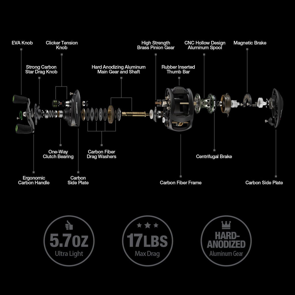 Carbon Fiber Baitcasting Reel, 5.7oz, 7.0:1 Gear Ratio C840