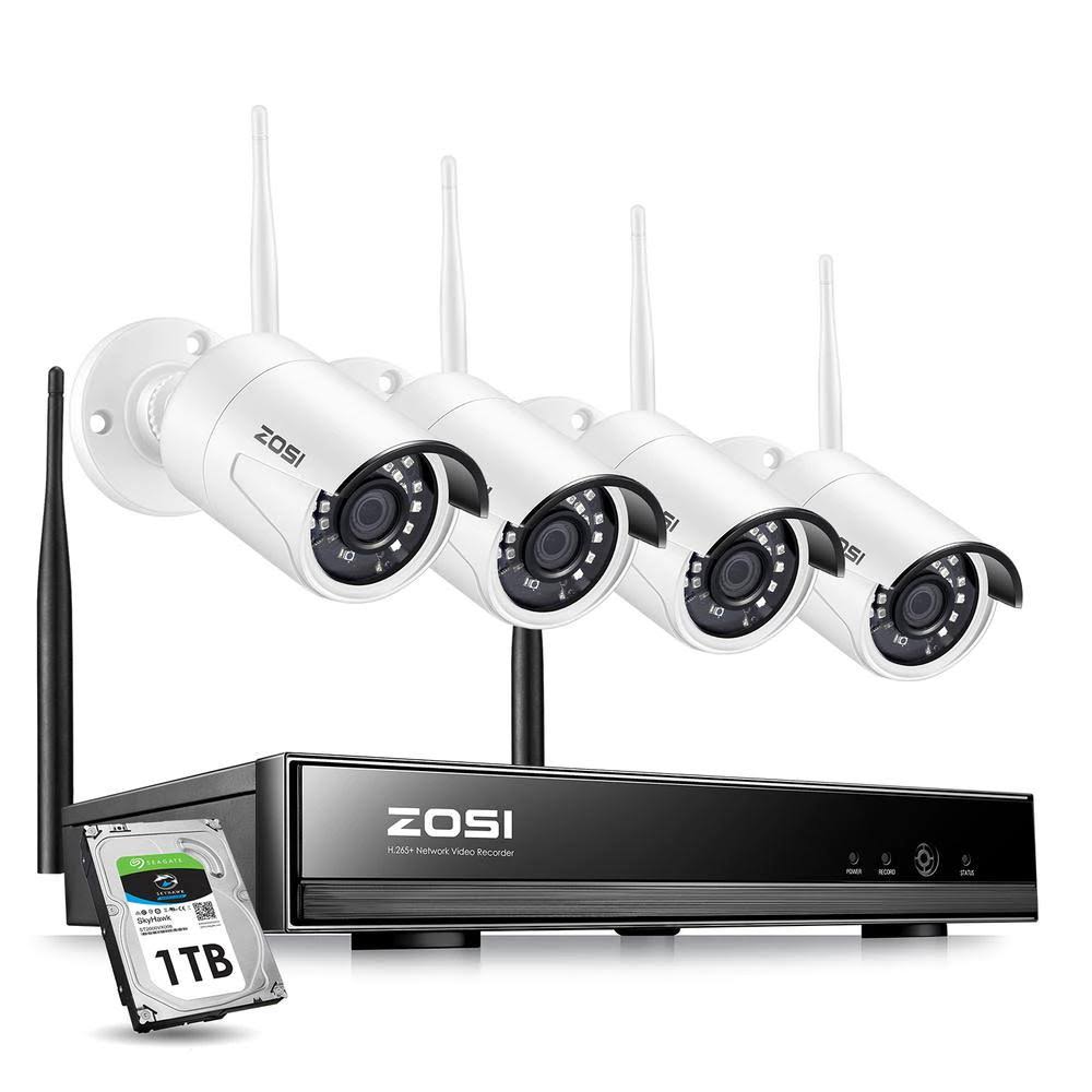 White 8-Channel NVR Security Camera System with 4 Wireless Bullet Cameras W7864