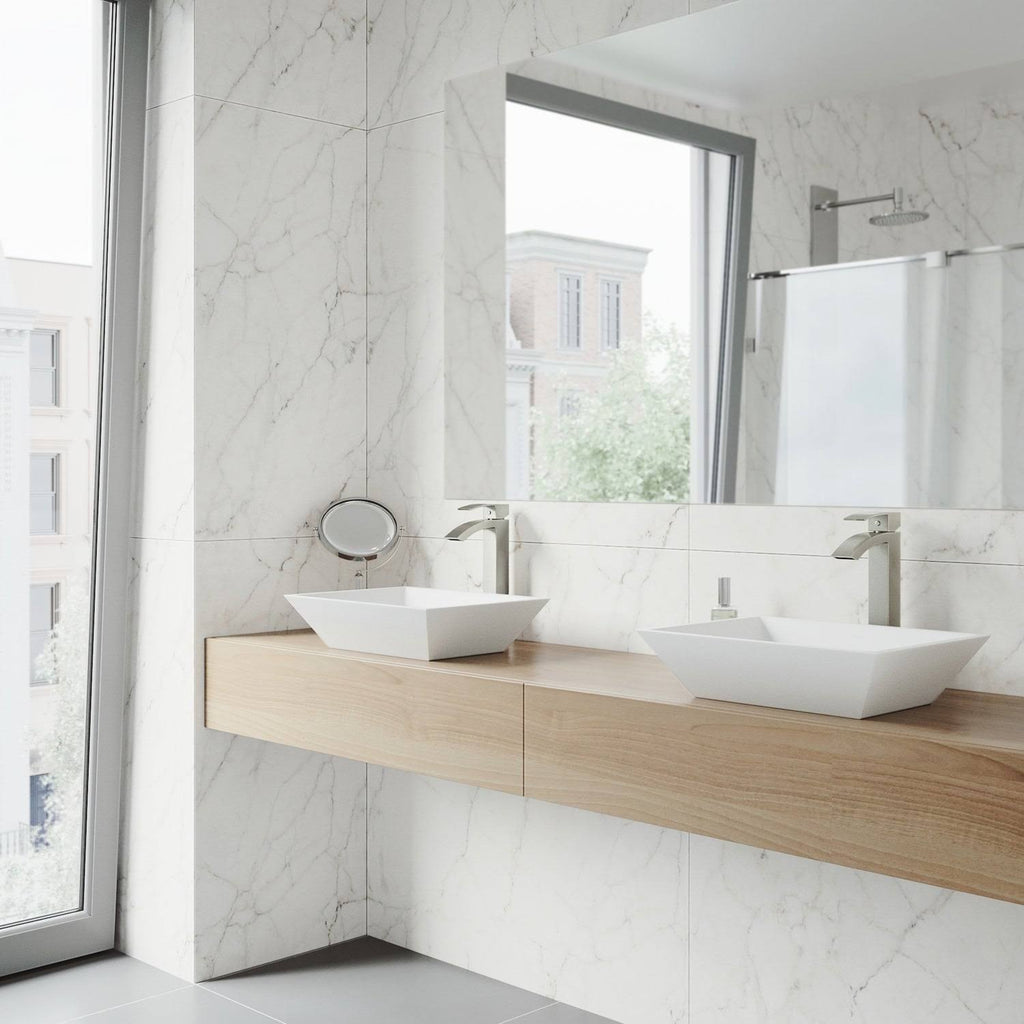 Matte Stone Vessel Bathroom Sink with Brushed Nickel Vessel Faucet H566