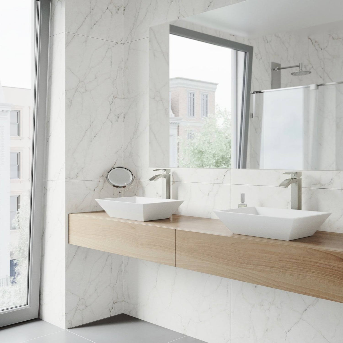 Matte Stone Vessel Bathroom Sink with Brushed Nickel Vessel Faucet H566