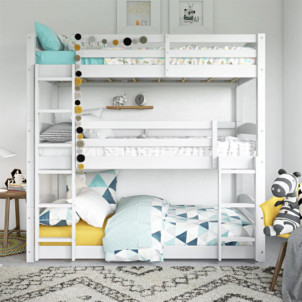 White Triple Twin Bunk Bed D50553