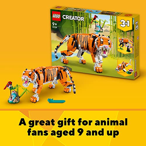 LEGO Creator 3 in 1 Majestic Tiger Building Set, Transforms from Tiger to Panda or Koi Fish Set, Animal Figures, Collectible Building Toy, Gifts for Kids, Boys & Girls 9 Plus Years Old, 31129 Q610