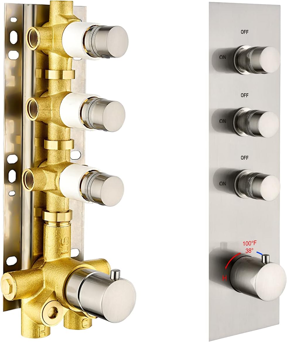 3 Outlet Solid Brass Thermostatic Shower Mixer Valve Matte Black Round U33314