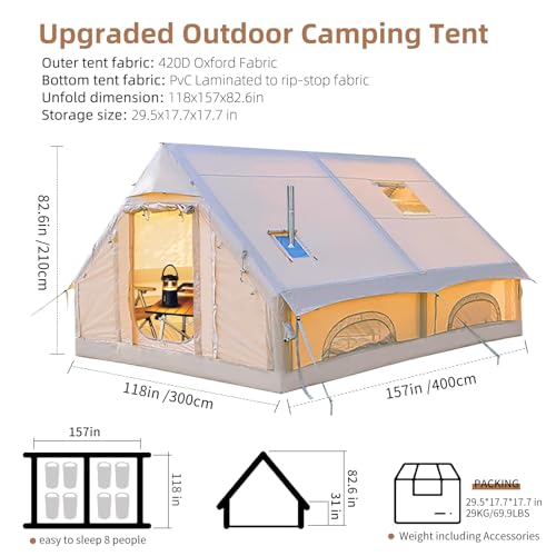 Inflatable Camping Tent 8-10 Person with Stove Jack I69338