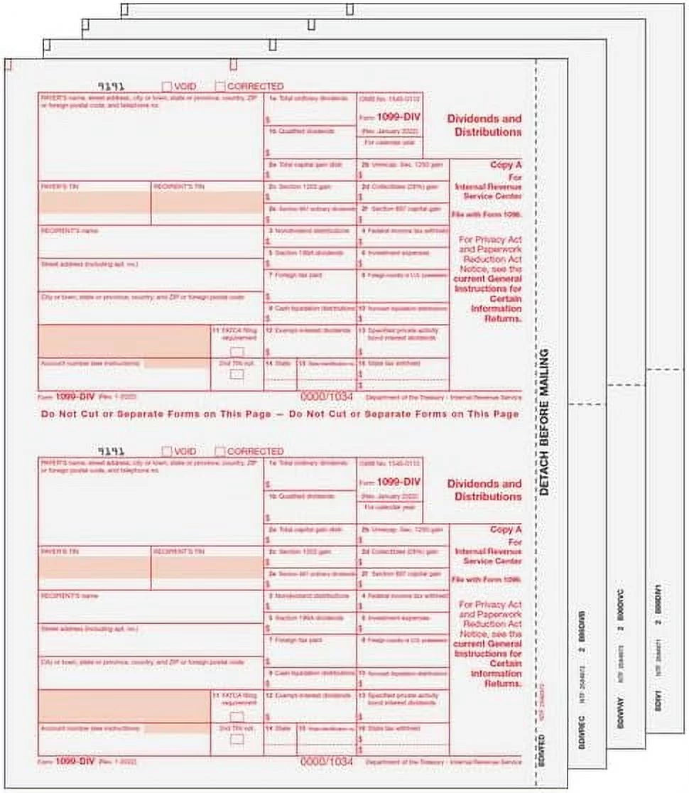 1099-DIV 4-Part Laser Tax Form Set D714