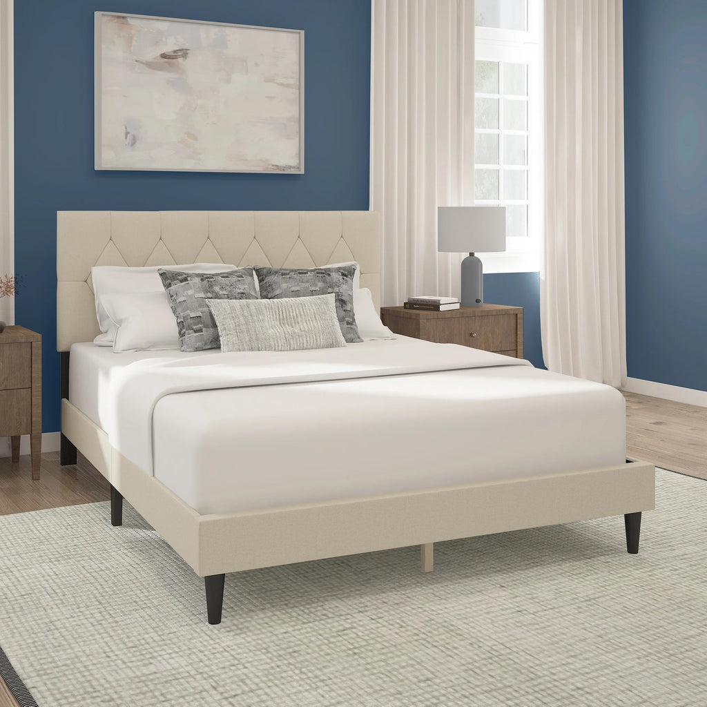 Gray Diamond Tufted Upholstered Queen Platform Bed O786790