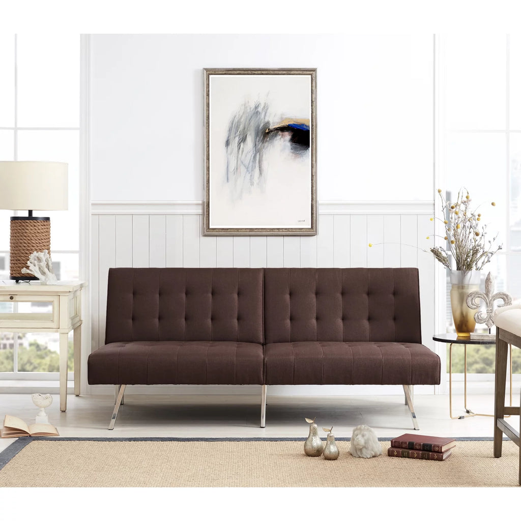 Espresso Linen Tufted Split Back Futon Sofa V755